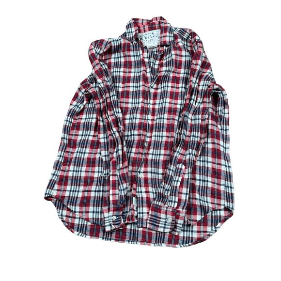 FRANK & EILEEN Shirt Women's Sz Small Red Blue Plaid Eileen 100% Linen Button Up - Picture 2 of 11